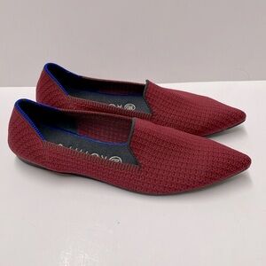 Rothy’s The Pointed Loafer Red Scarlet Tweed Smoking Shoe Limited Edition Sz 9